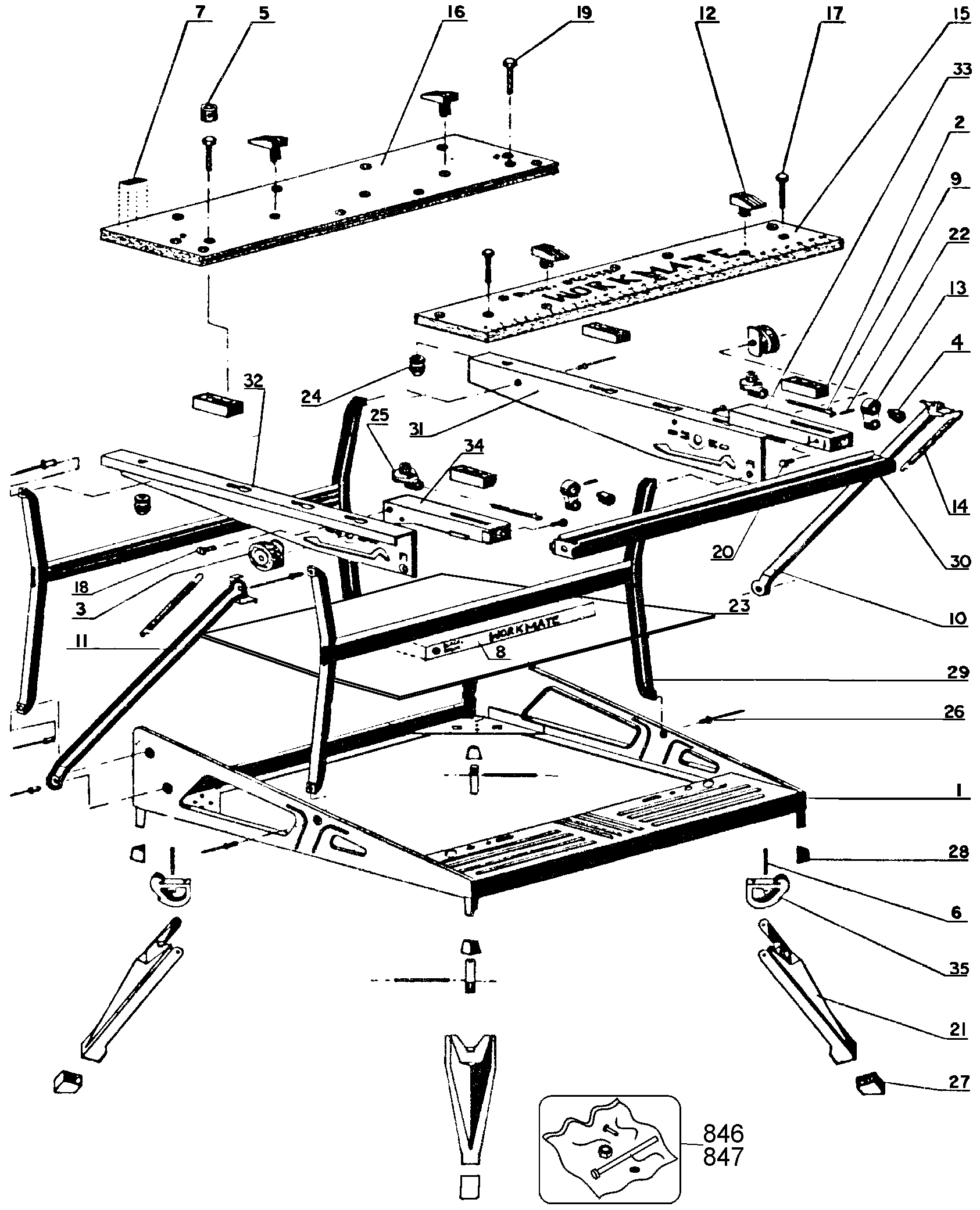 Default Diagram and Parts List for 79-042 Type 1 Black and Decker Sawhorse